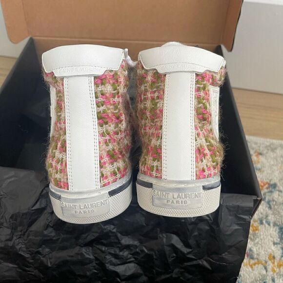 SAINT LAURENT WOMANS MALIBU BEDFORD TWEED HIGH TOP SNEAKERS - Picture 12 of 14